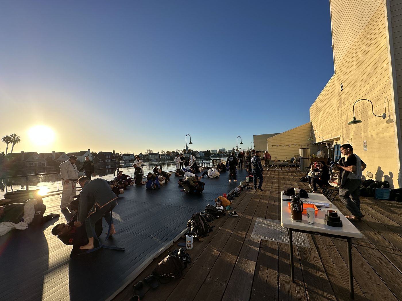 The whole deck at sunrise