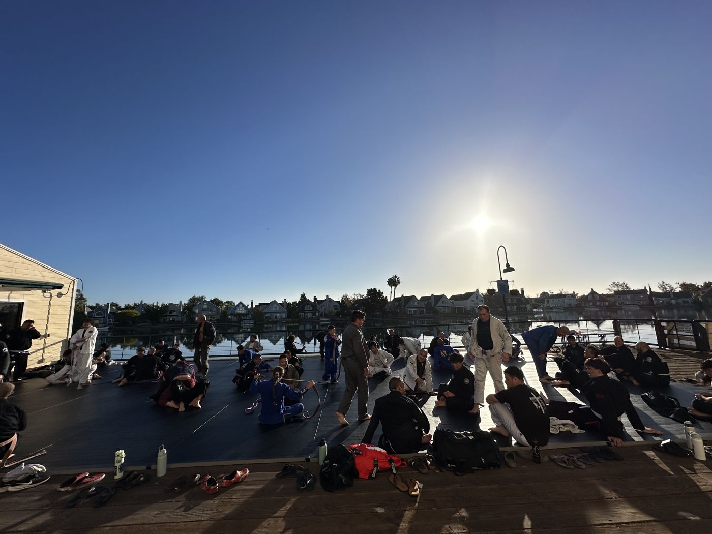 Sunrise over the open mat on the Edgewater lagoon